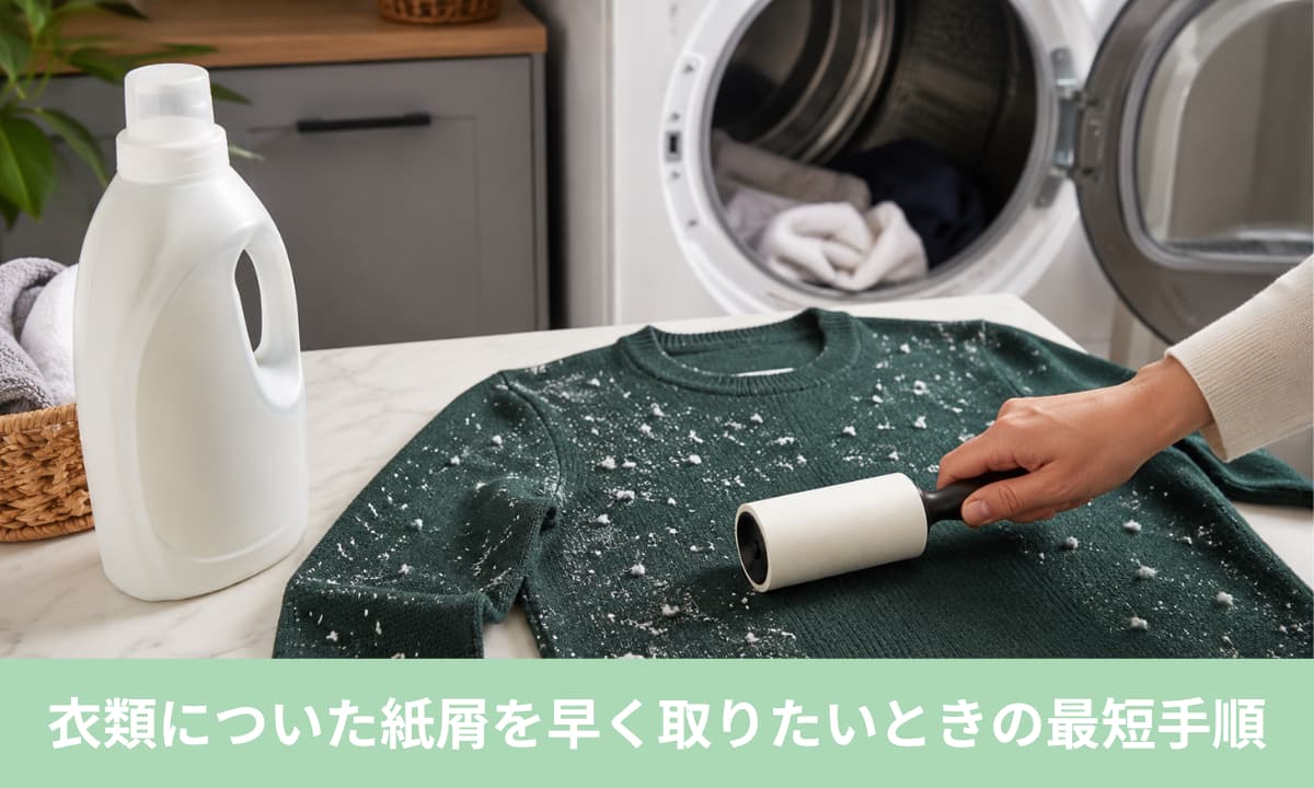 洗濯機でティッシュを洗い、衣類についた紙屑を早く取りたいときの最短手順