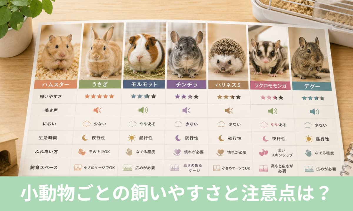 ペット小動物ごとのやいやすさと注意点