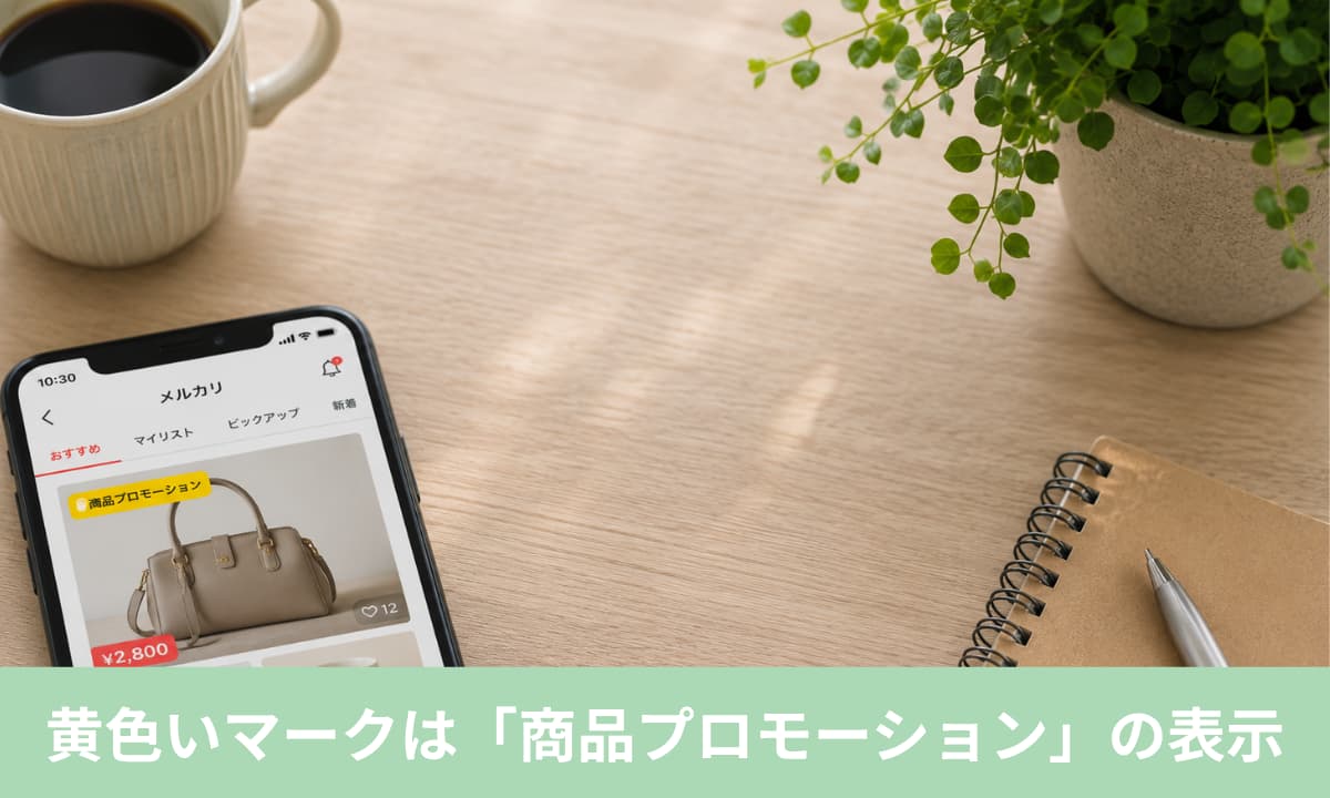 メルカリの左上にある黄色いマークは「商品プロモーション」の表示