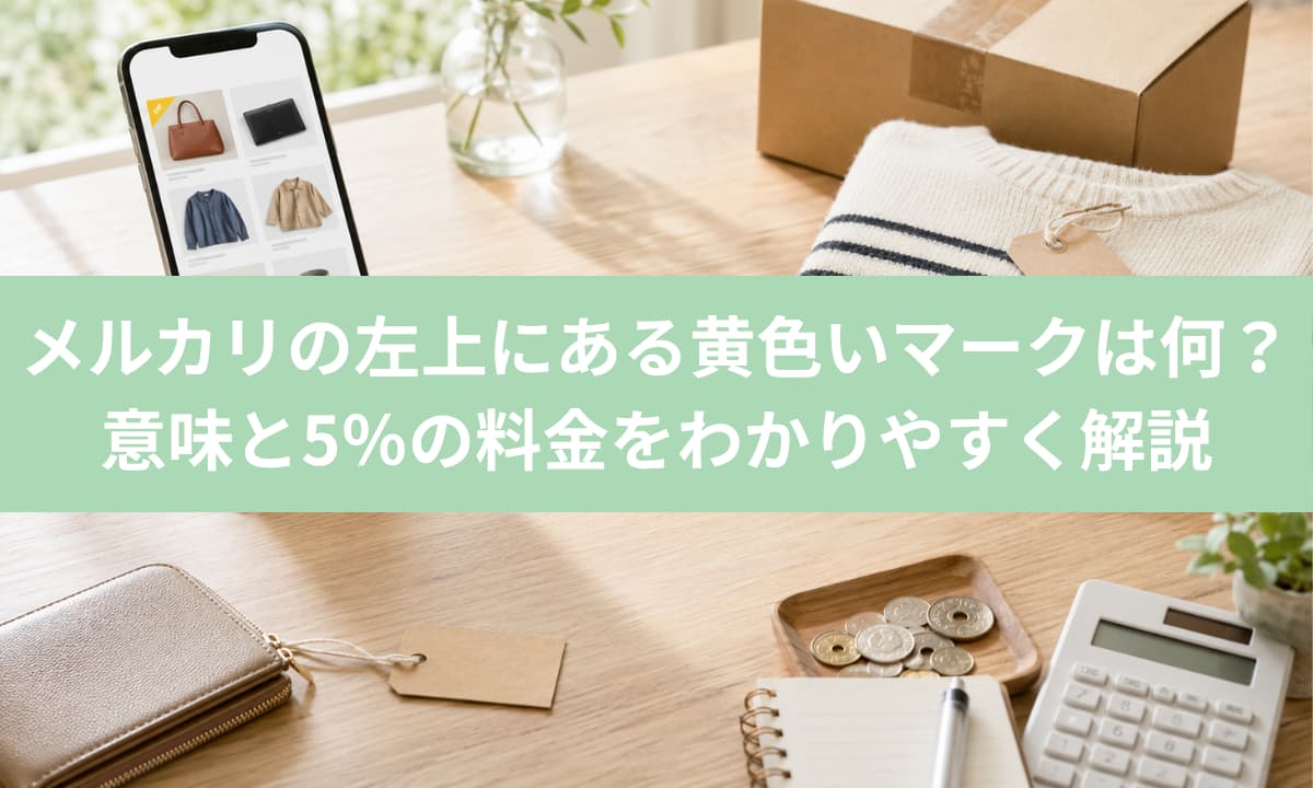 メルカリの左上にある黄色いマークは何？意味と5％の料金をわかりやすく解説