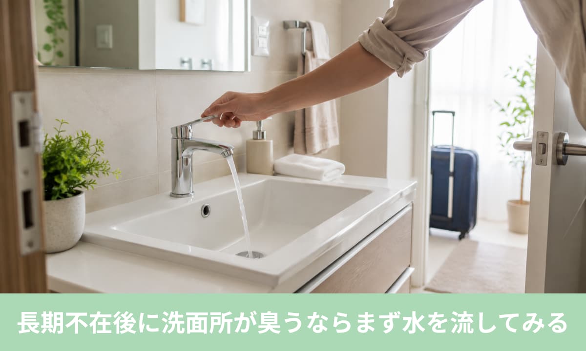 長期不在後に洗面所が臭うならまず水を流してみる