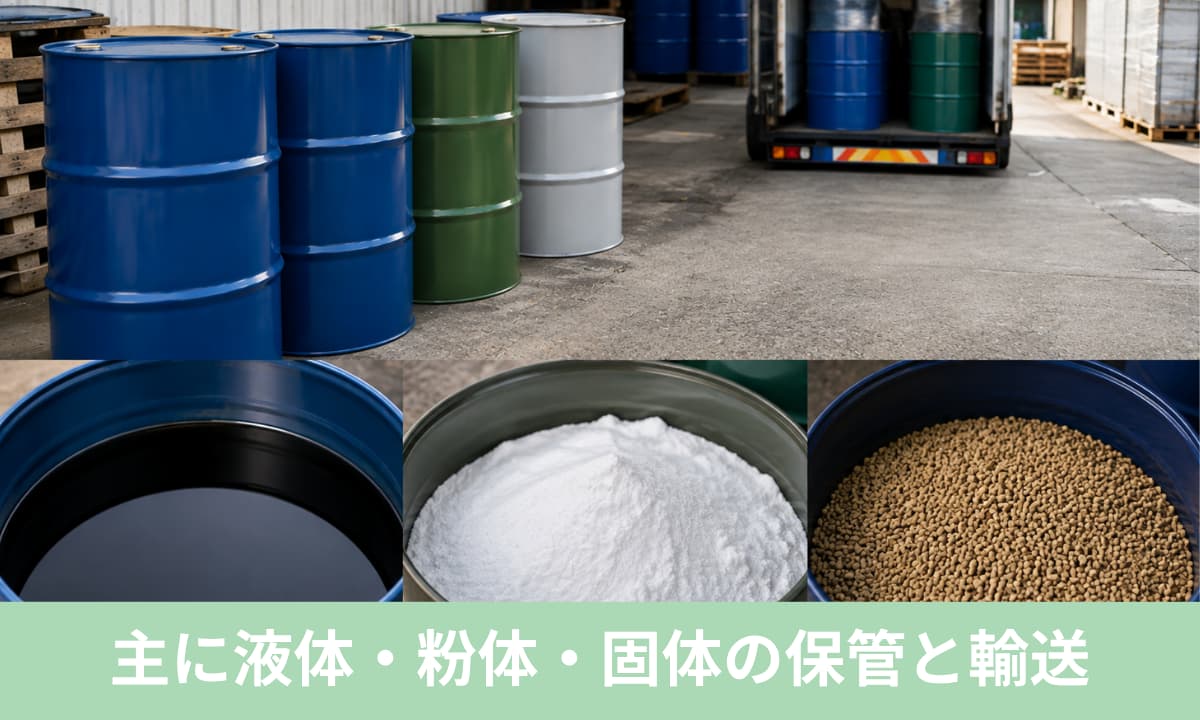 ドラム缶の使い道は？主に液体・粉体・固体の保管と輸送に使う